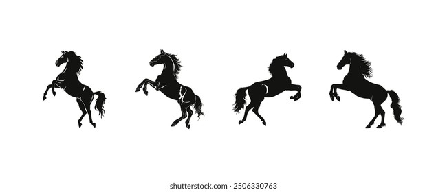 Silhouettes of Rearing Horses in Black and White. Vector icon design.