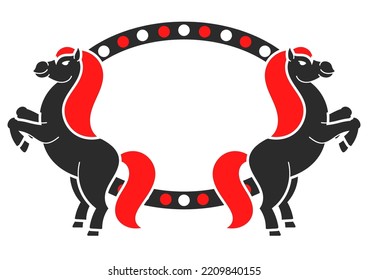 Silhouettes of rearing horses. With place for your text. For circus advertisements, advertising. Simple flat vector illustration.
