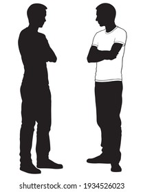 silhouettes of relaxed men isolated on white