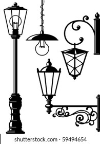 Silhouettes of retro lanterns (street lamps)