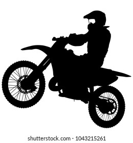 Silhouettes Rider participates motocross championship on white background