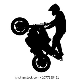 Silhouettes Rider participates motocross championship on white background