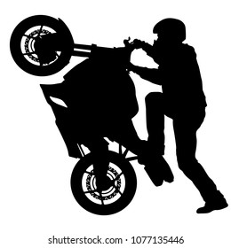 Silhouettes Rider participates motocross championship on white background