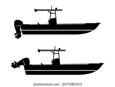 silhouettes of riding hull fishing boat. Vector.