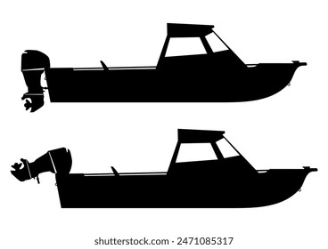 silhouettes of riding hull fishing boat. Vector.