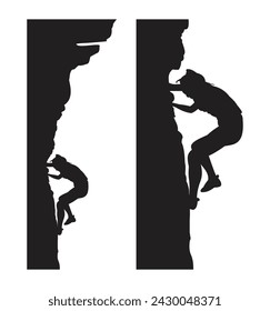 silhouettes of rock climbers. black isolated white background