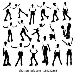 Silhouettes of roller girl