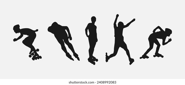 Silhouettes of roller skaters. Sport, athlete, race, lifestyle theme. Isolated on white background. Vector illustration.