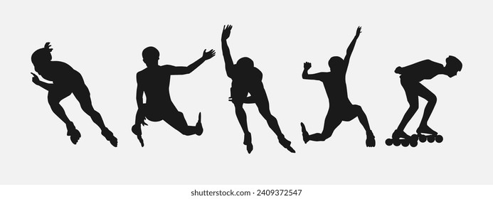 Silhouettes of roller skaters. Sport, athlete, race, lifestyle theme. Isolated on white background. Vector illustration.