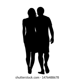 Silhouettes of romantic hugging couple 