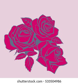 silhouettes of rose isolated on pink background. Vector illustration.