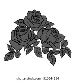 silhouettes of rose isolated on white background. Vector illustration.