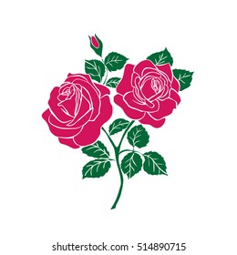 silhouettes of rose isolated on white background. Vector illustration.