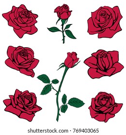 silhouettes of roses isolated on white background. Vector illustration.