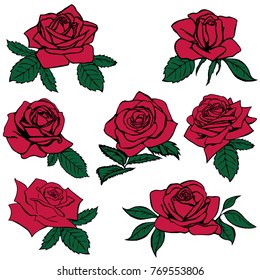 Silhouettes Of Roses Isolated On White Background. Vector Illustration.