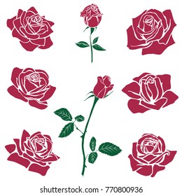 silhouettes of roses isolated on white background. Vector illustration.