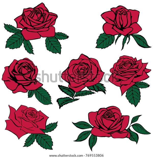 Silhouettes Roses Isolated On White Background Stock Vector (Royalty ...