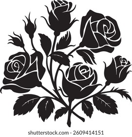 Silhouettes of roses, Vector rose icon. Decorative flower silhouettes for your design


