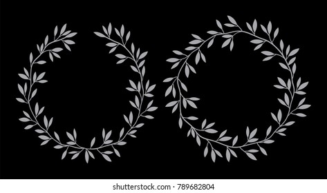Silhouettes round vintage floral frames, laurel wreaths,vector set. Decorative floral elements. Hand drawn nature style design