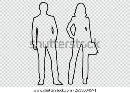 silhouettes in a row of business people isolated on  transparent background, stroke, a silhouette of a group of people businessmen for design and layer overlay EPS 10