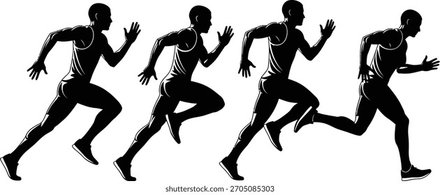 Silhuetas de Corredor em Sequência de Movimento Capturando Fases de Sprint