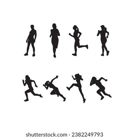 Silhouettes of runner set, running man, runner and running girl