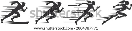 Silhouettes of runners emphasizing speed and motion with lines.