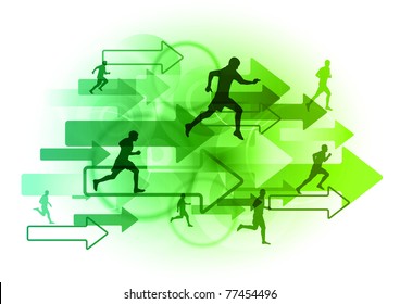 silhouettes of runners on the green