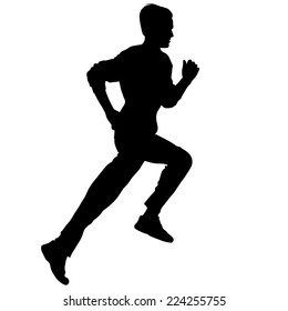 Silhouettes. Runners on sprint, men. vector illustration.