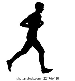 Silhouettes. Runners on sprint, men. vector illustration.