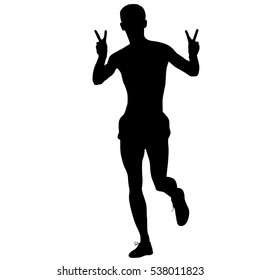 Silhouettes. Runners on sprint men vector illustration.
