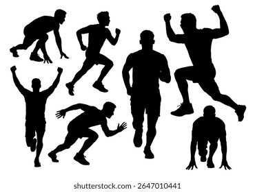 Silhouettes of Runners in Various Poses Vector Bundle 