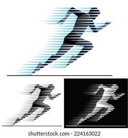 Silhouettes of running athletes with  motion trails - geometric style.