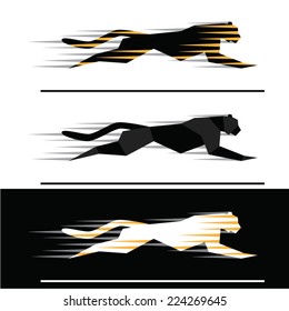 Silhouettes of running big felines with motion trails  - geometric style.