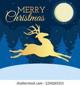 silhouettes of running deer. Christmas deer. Leaping deer Santa.