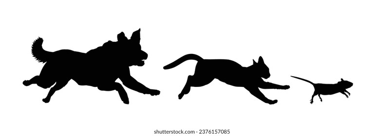 The Silhouettes running dog, cat and mouse.
