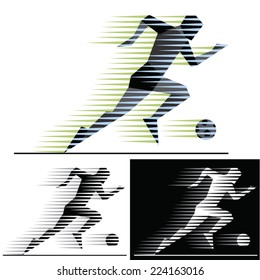 Silhouettes of running football (soccer) players with  motion trails - geometric style.