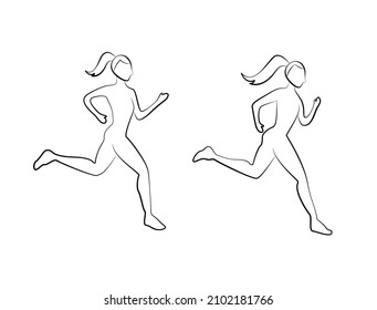 silhouettes of running girls. linear icons of athletic girls