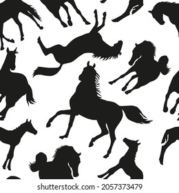 Silhouettes of the running horses. Realistic seamless image. Vector drawing.