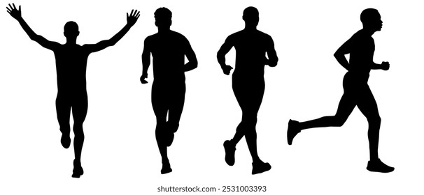 Silhouetten, Running Men Silhouetten, Sammlung, Athletik, Sport Silhouetten, Sprint, Run, Sprinter, Einzeln, Vektorgrafik, Lifestyle, Marathon, Gewinn