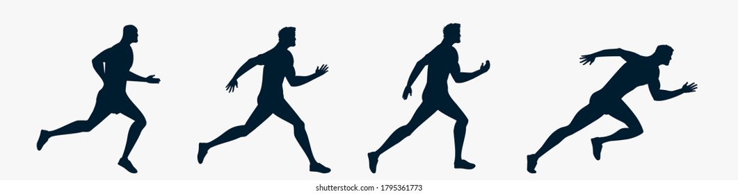 silhouettes of running men in good physical shape