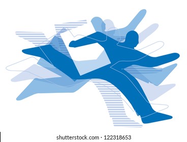 Silhouettes of running men on white background. Vector illustration