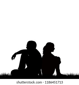 Silhouettes Of Sad Couple Sitting Back To Back