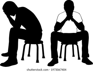 silhouettes of sad people on chairs