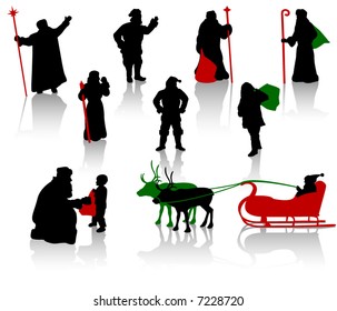 Silhouettes of santa claus.