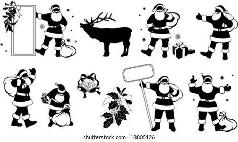 Silhouettes of Santa Claus with Sign, vector illustration