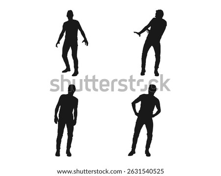Silhouettes of scared people. Panic attack black silhouette vector illustrations. Scared young man silhouette vector. Flat icons for logo, symbol, label, and sticker. Isolated on a white background.