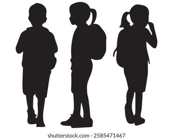 Silhouettes of School Children Walking to Primary School