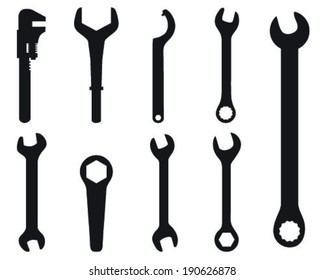 Silhouettes of screw wrench, vector