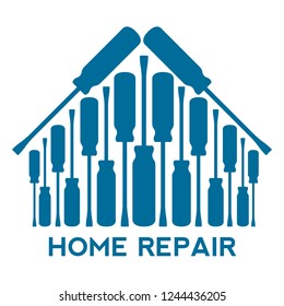 Silhouettes of a screwdrivers forming a house. Vector illustration design